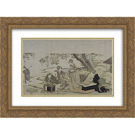 Katsushika Hokusai 2x Matted 24x20 Gold Ornate Framed Art Print 'Concert?under the?Wisteria'