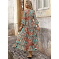 thumbnail image 2 of Multicolor Bohemian V-Neck Tiered Maxi Dress With Belt And Flared Sleeves, 2 of 8