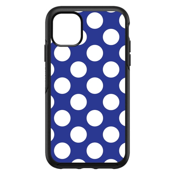 DistinctInk Custom SKIN / DECAL compatible with OtterBox Symmetry for iPhone 11 Pro (5.8" Screen) - White & Dark Blue Polka Dots