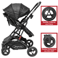 thumbnail image 3 of Carriola para Bebé con Asiento Reversible Convertible a Bambineto Ruedas de Goma Plegable Cinturón de 5 Puntos - Negro, 3 of 7