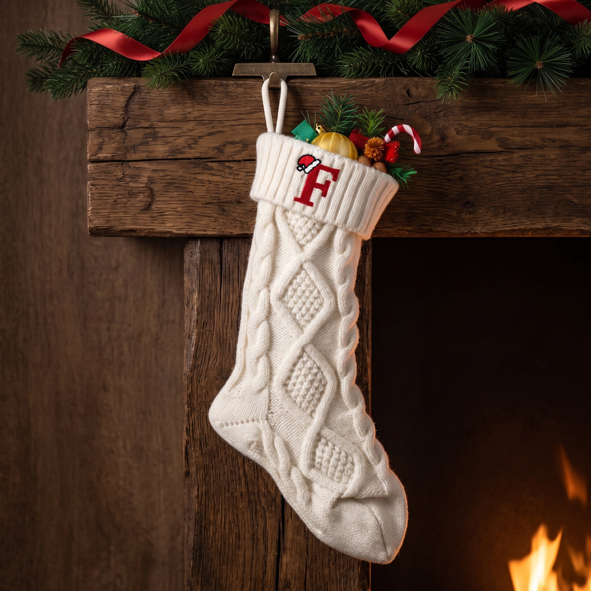 Unique Bargains Canine Bone Christmas Stocking Luxury Puppy Holiday Keepsake Sack Letter F 17"