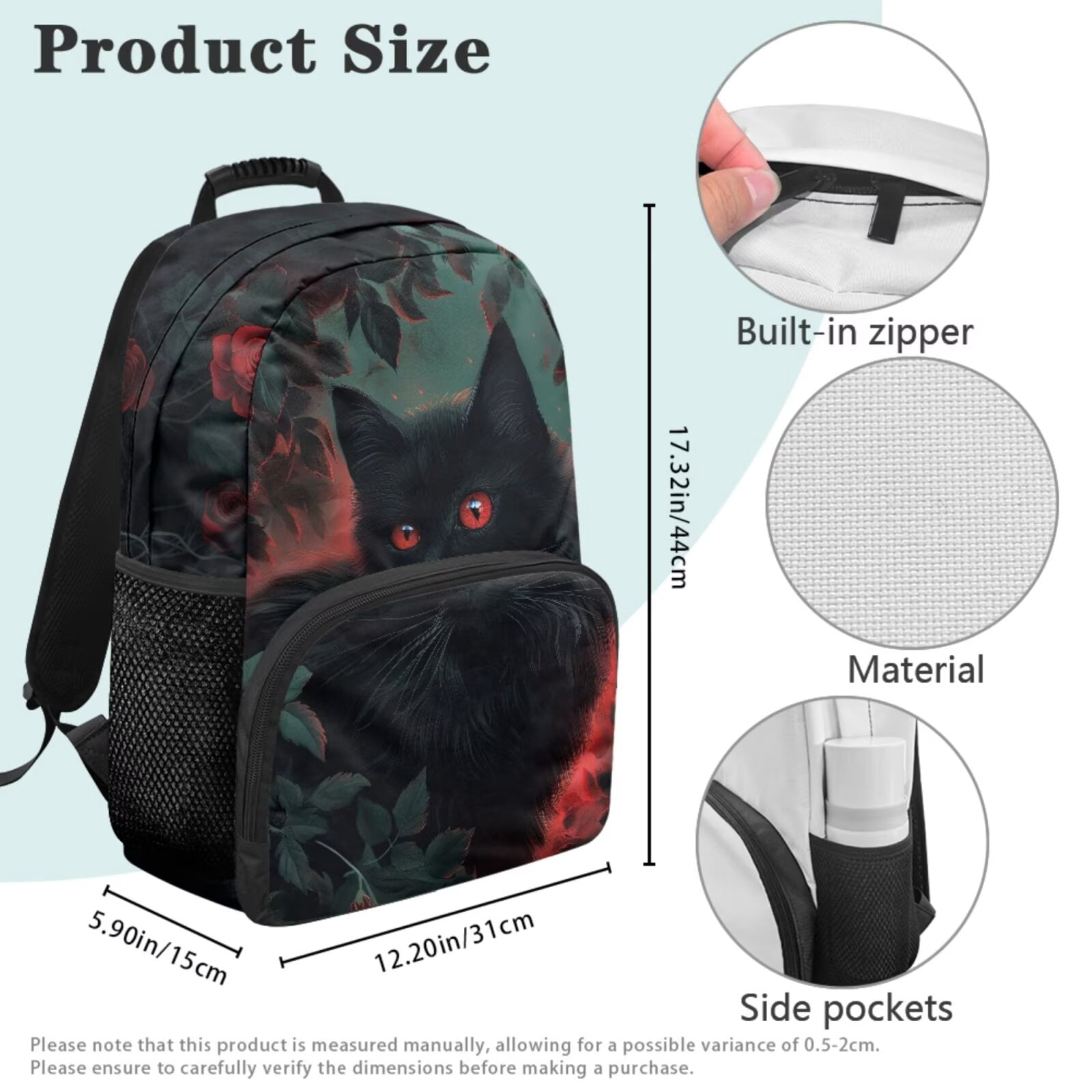 XYZCANDO Black Cat 5Pcs Boys Backpack Set with Lunch Box Pen Bag 2 Piece Bookmark Cool Style Bookbag with Compartments for High School Teens