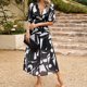 thumbnail image 5 of Faldas largas Vestido ajustado con estampado floral Estilo bohemio Vestido largo elegante para mujer Traje diario informal Cgtredaw Negro T S para Mujer, 5 of 7