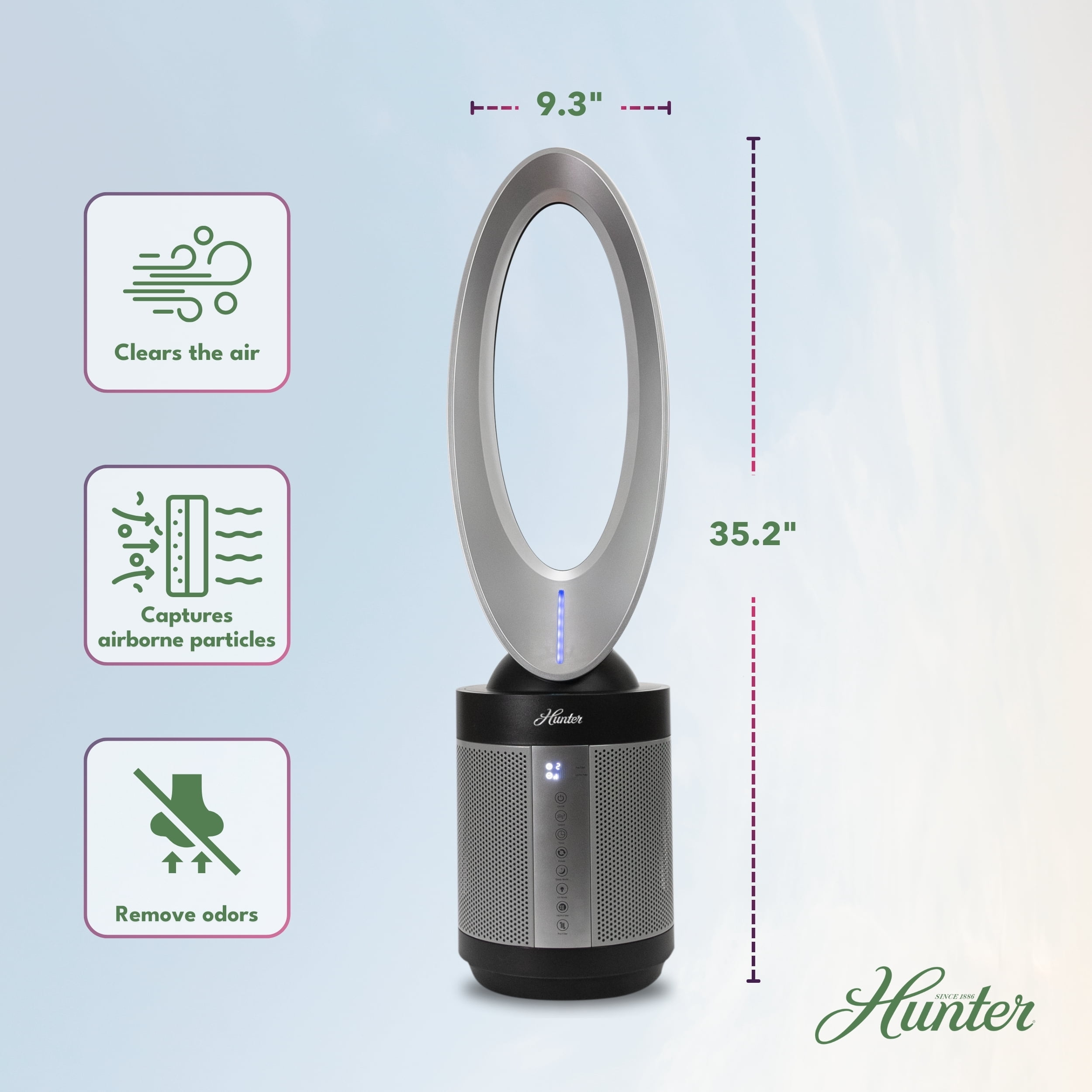 Hunter HPF520 ExtremeAir Tower Bladeless 9 Speed Air Purifier, Graphite