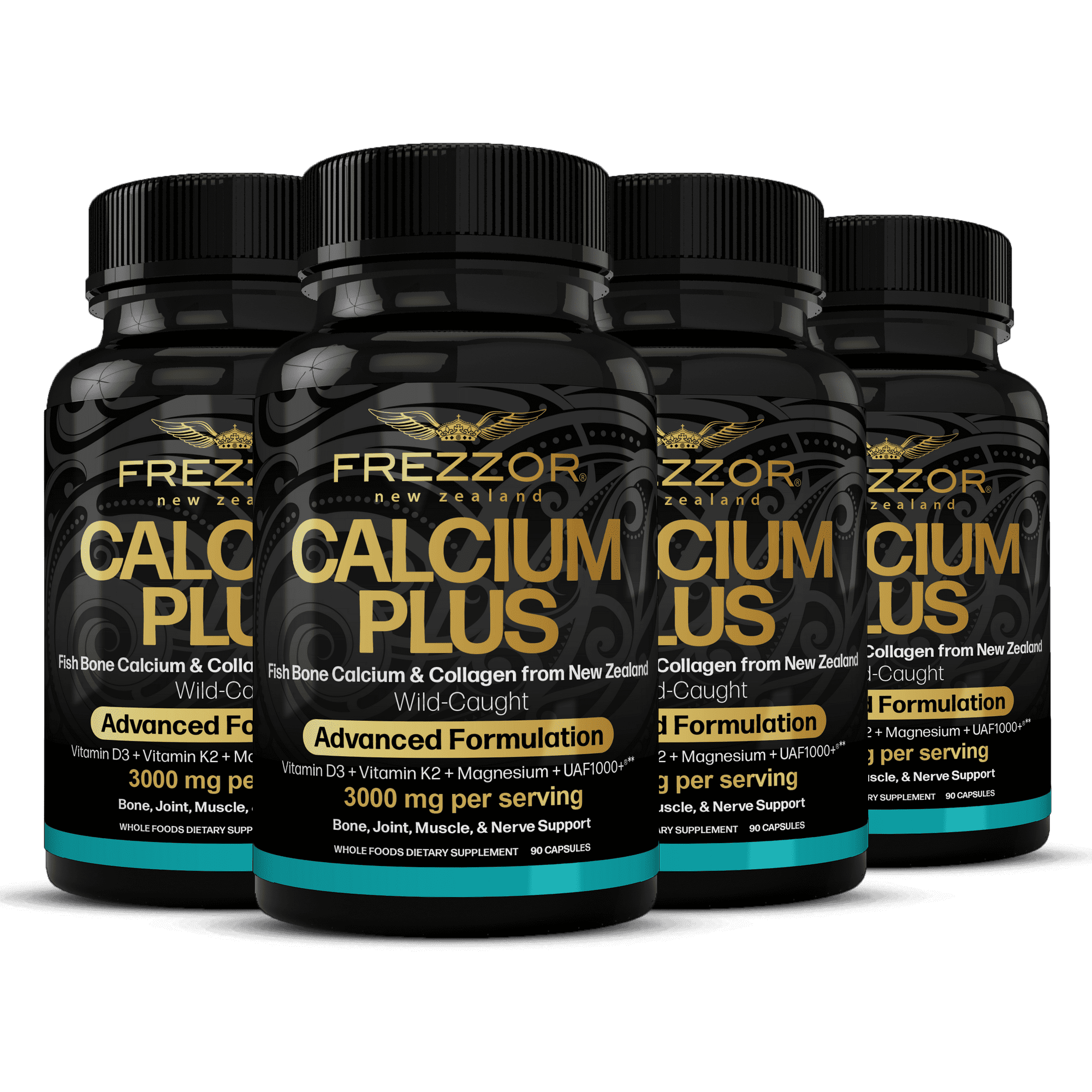 FREZZOR Calcium Plus Magnesium, Highly Bioavailable Bone Supplement, Vitamins K2 and D3, 4-Pack, 360 Capsules