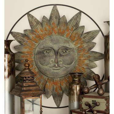 Cast Iron Sun Face Rays Wall Plaque – Heavy Duty Rustic Antique Brown Patina – 10x9.5 Inches