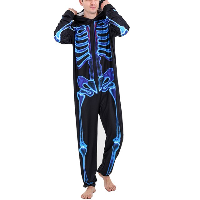 Jammies familiares de Halloween con capucha y cremallera, ropa de dormir familiar de una pieza para vacaciones, trajes para fiesta de Halloween, vacaciones, negro, HOMBRES L
