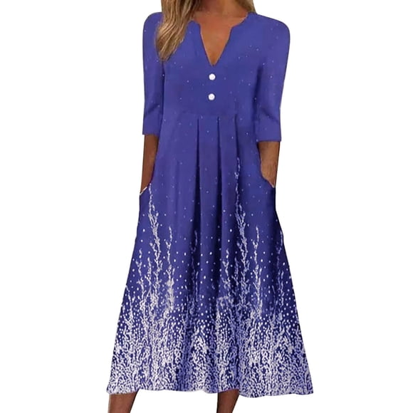 Vestidos Para Mujer Vestidos Casuales Moda Estampado Botones Adelgazantes Escote en V Media Manga Larga Odeerbi ODB159481