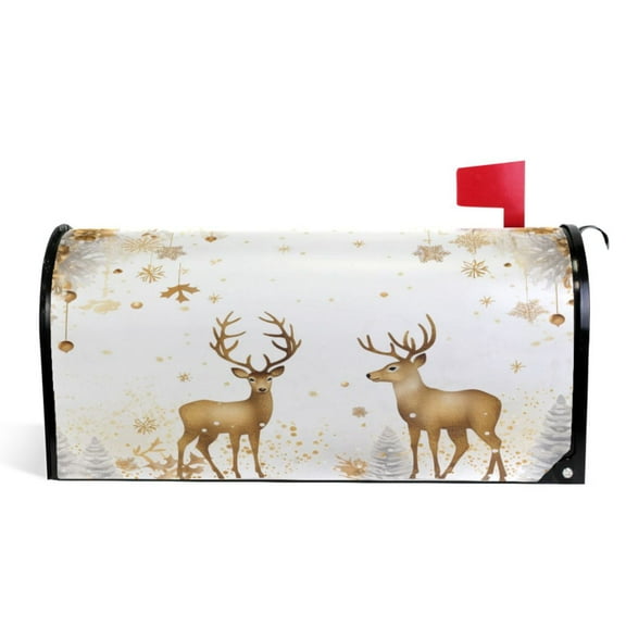 Ryvnso Mailbox Cover Christmas Deers Golden Magnetic Mailbox Wrap Standard Size 21x18 Inch