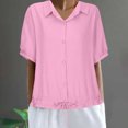 thumbnail image 2 of GigrtiJin Womens Button down Lapel Shirt Summer Short Sleeve Loose Casual Work Blouse Lightweight Drawstring Hem Tops, 2 of 6
