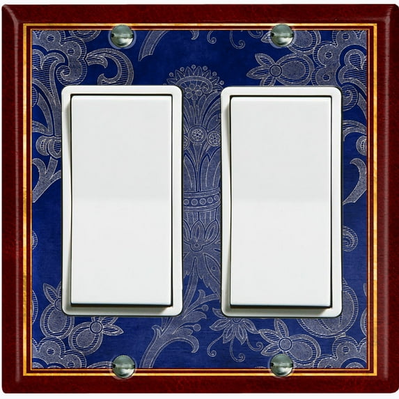 Metal Light Switch Plate Cover Elegant Blue Floral Damask Maroon Frame FRA037