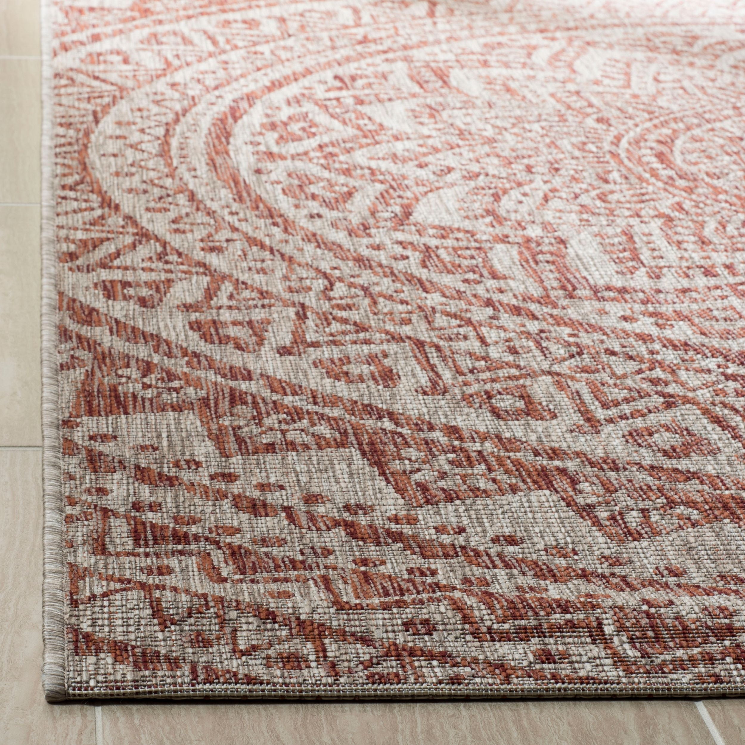 Safavieh Light Beige/Terracotta Floral Medallion Geometric Contemporary Power Loomed Outdoor Rugs, 2' to 5' Round/Square, Water-Resistant