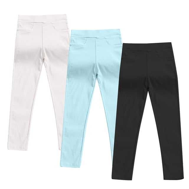 3-Pack Girl's Stretch Pencil Skinny Uniform Pants Soft Stretchy High Rise Comfy Pull-On Ankle Pants 3-10Y