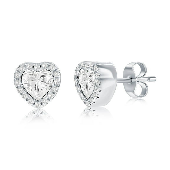 Beaux Bijoux Sterling Silver Simulated Diamond CZ Earrings for Women - Heart Earrings - Hypoallergenic Stud Earrings for Her