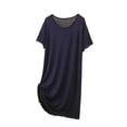 thumbnail image 2 of Women's Short Sleeve Nightgown Crew Neck Ruffle Cuff Polka Soft Comfortable Loose Midi Breathable Cute Loungewear Dress Navy Womens Comfy Pajama Dress XL, 2 of 4