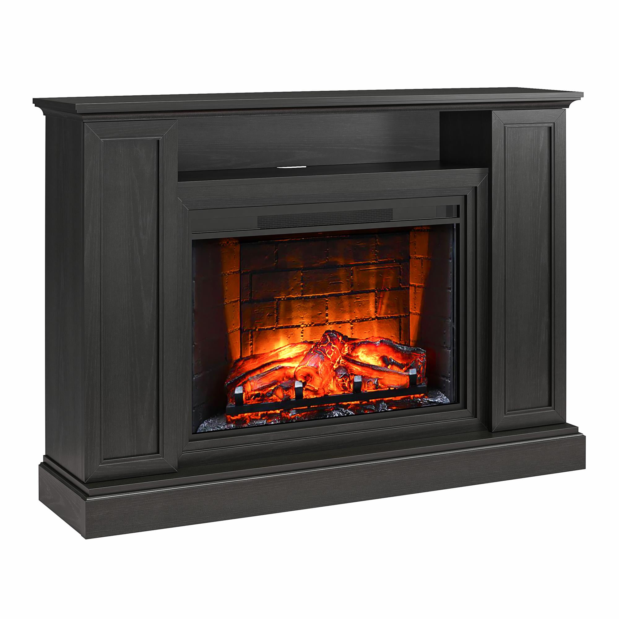Ameriwood Home Palazzo Multi-Colored Electric Fireplace Mantel TV Stand with Storage for TVs up to 65", Black Oak