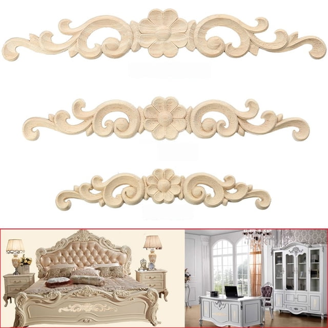 Flmtop Applique d'Angle en Bois Sculpté Style Européen pour Porte Meuble Armoire Déco