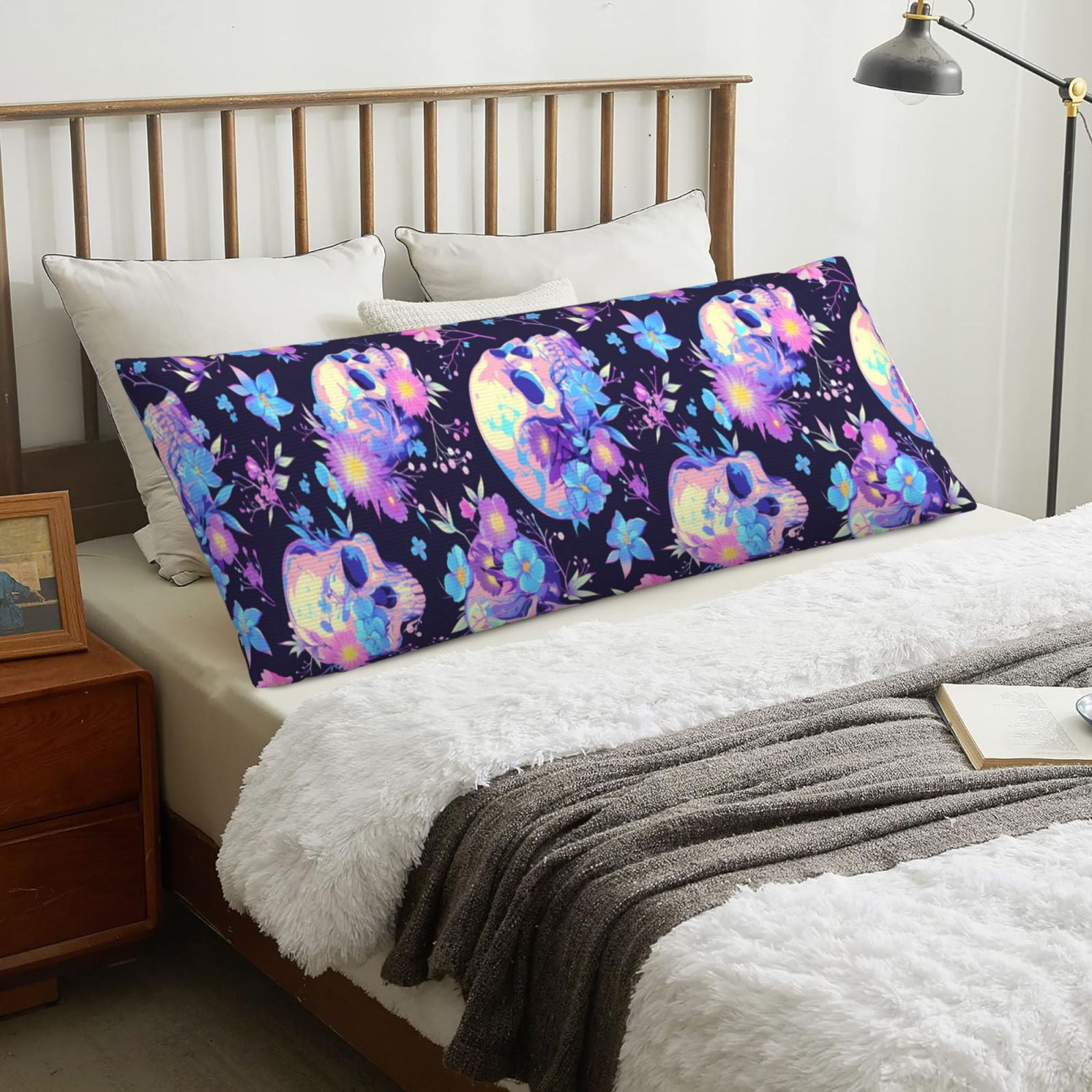 Naloa cool flower Skull Super Soft 20x60 Body Pillow Case,Long Side Hidden Zipper（PILLOWS ARE NOT INCLUDED）