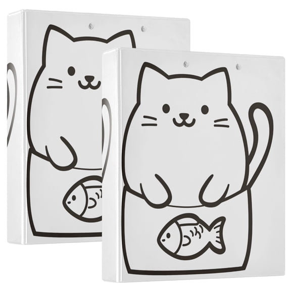 FORMRS 3 Ring Binder 1.5 inch with Pockets Set of 2 Clip Board 200 Sheets Capacity, White Chubby Cat