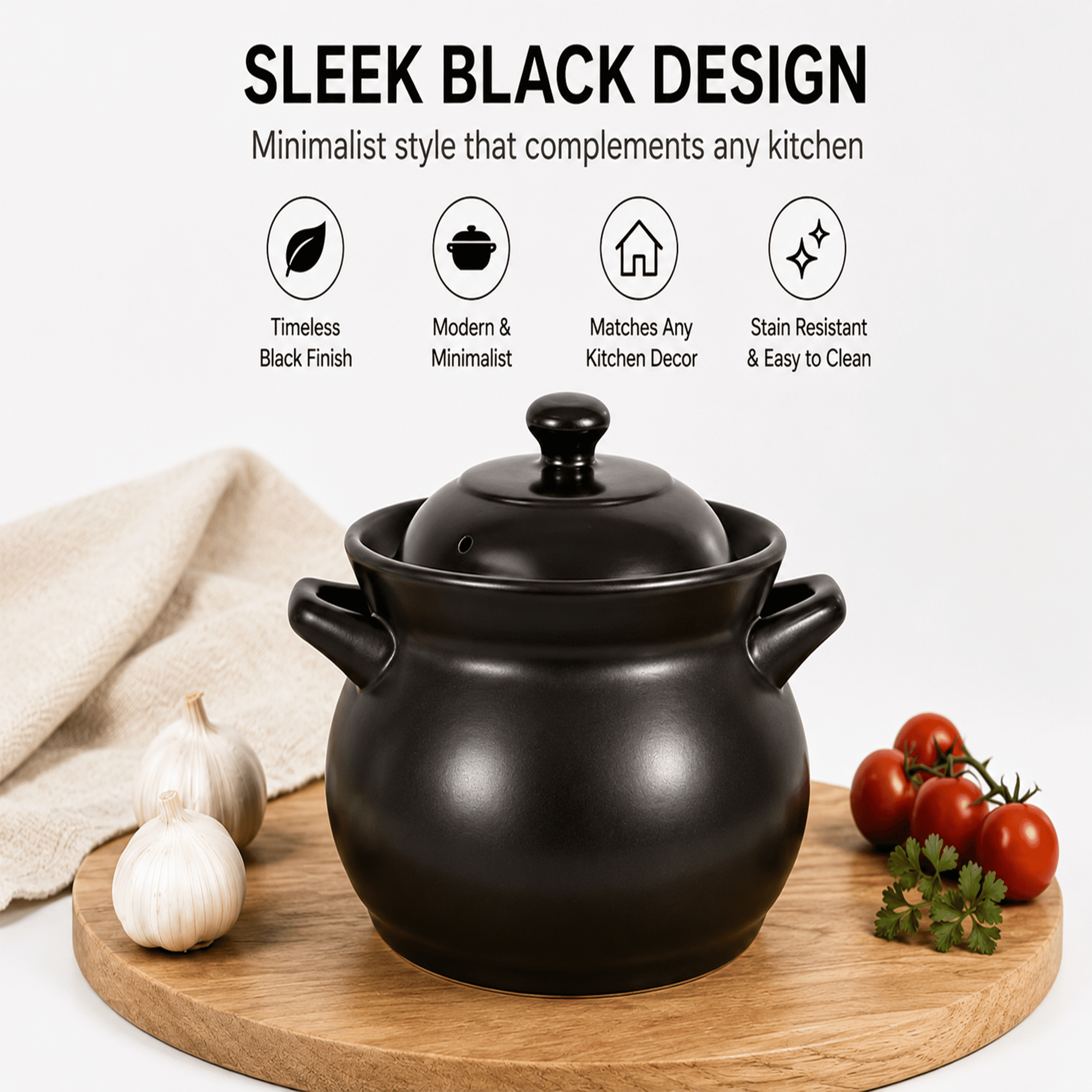 4 Quart Cauldron Slow Cooker with No Removable Crock Hard Porcelain Enamel Nonstick Covered Ceramic Casserole Pot, Nutrient-Rich Soup & Porridge Pot for Gas Stoves