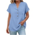 thumbnail image 3 of Uootdi Womens Tops Short Sleeve V Neck Button Placket Chest Pocket Loose Fit Office Commute Casual Work Shirts Gift, 3 of 9