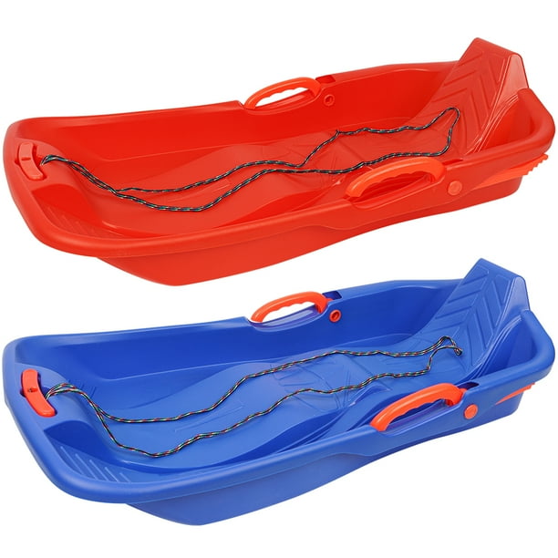 2 Packs Snow Sled, 35" Heavy Duty Winter Downhill Sleds with Pull Rope