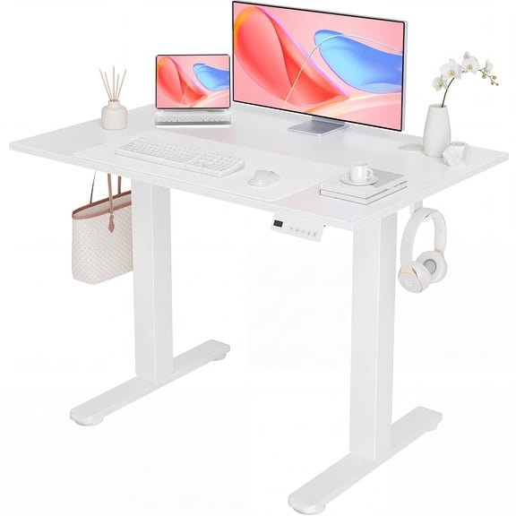 YDN White Electric Standing Desk, 40 x 24 Inch Adjustable Height Sit Stand Desk Cable Management, Ergonomic Design for Home Office