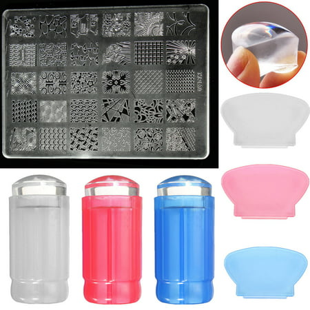 DANCINGNAL Nail Art Stamping Stamper Kit With Image Plate Scraper Manicure Tool Set ,White (Best Nail Stamping Plates)