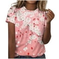 thumbnail image 2 of QUNYINEY Casual Women Shirts Crew Neck Short Sleeve Floral Tops Loose Pullover Shirts, 2 of 5