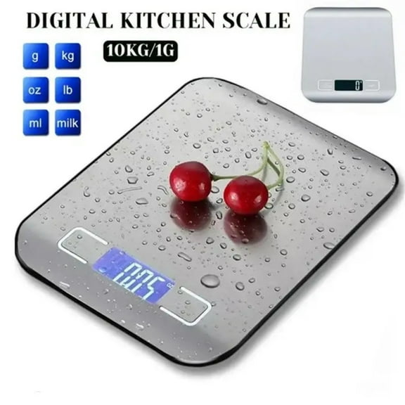 Digital Kitchen Scale - 10000g/22lb Capacity, Stainless Steel, 6 Units Conversion (g/oz/lb/kg/ml/milk ml), LCD Display, Tare Function