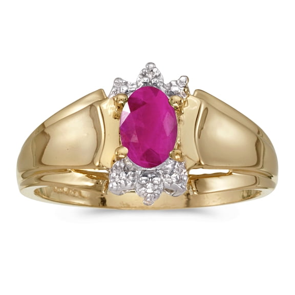 14k Yellow Gold Oval Ruby And Diamond Ring