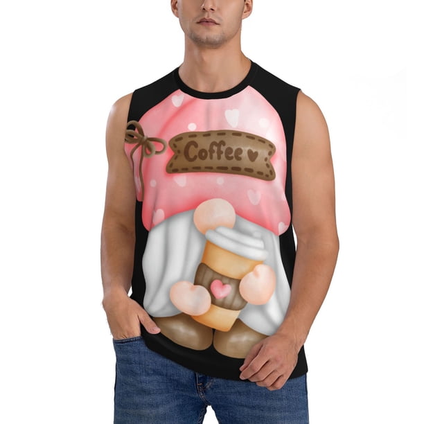 Fotbe Coffee Gnome (1) Men's Camiseta sin Mangas Estampada para Hombres, Playera Casual para Gimnasio, Entrenamiento, Playa-Small