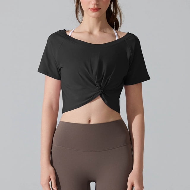 TaTaai Womens Casual Side Split T Shirt Short Sleeve Round Neck Loose Fit Solid Color Yoga Top Soft Comfortable Athletic Blouse for Summer Workout Daily Gift