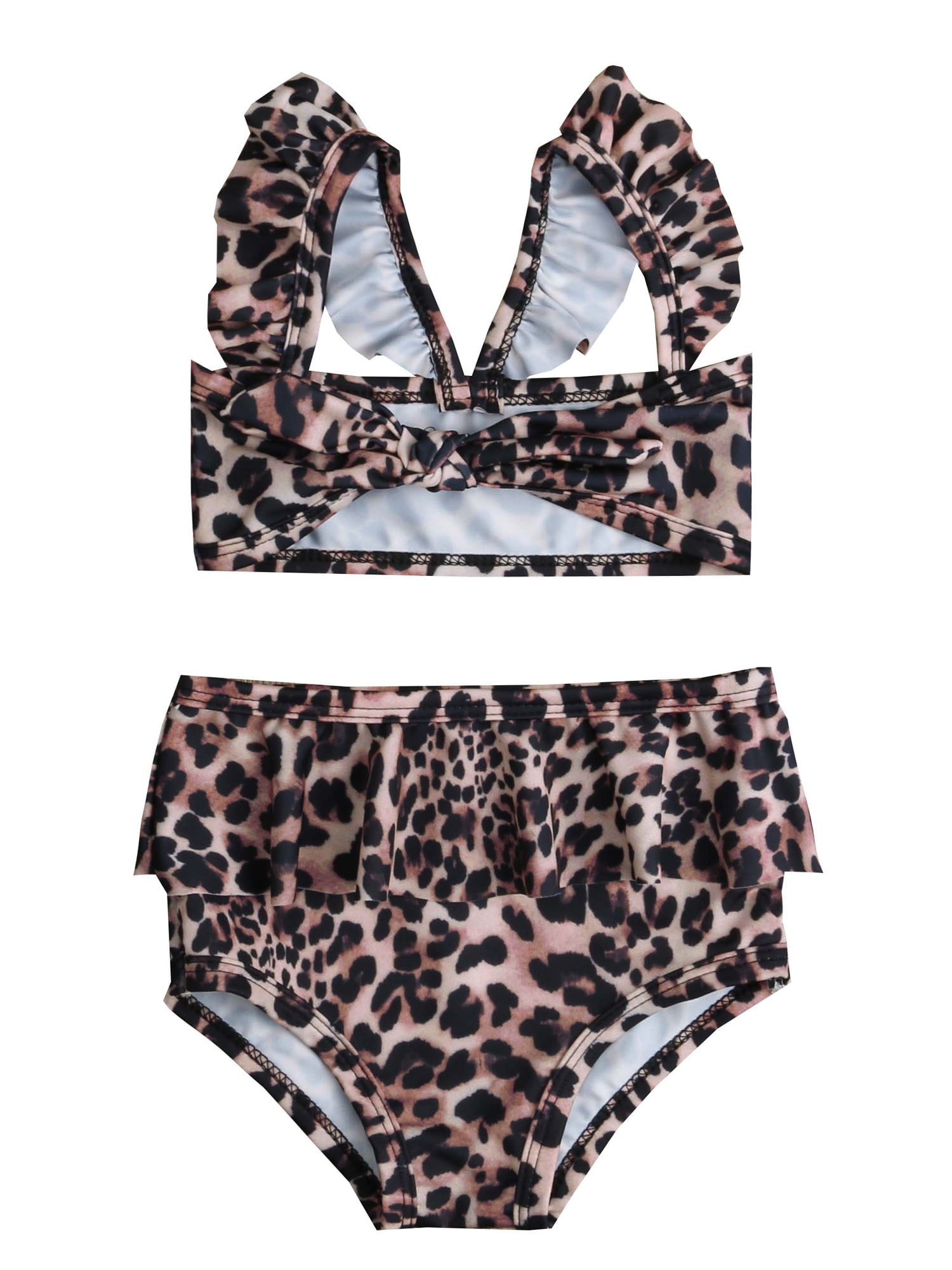 Dewadbow 2Pcs Toddler Baby Girl Leopard Swimwear Bathing Suit Bikini