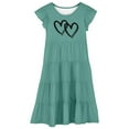 thumbnail image 5 of shoper Girls Dresses Size 14-16 Ruffled Sleeve Crew Neck Heart Print A-Line Elegant Sundress Girls Flower Girl Communion Dress Dark Green 140, 5 of 6