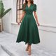 thumbnail image 4 of Vestido largo de manga corta para mujer: vestido de invitada de boda con cuello en V y mangas abullonadas, vestido de noche formal de cintura alta, tallas S-XL, 4 of 7