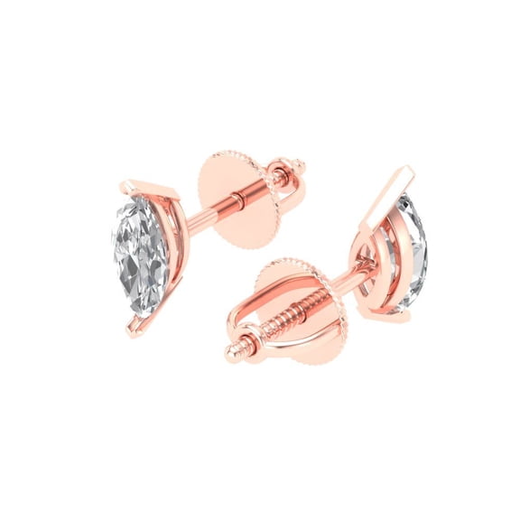 1.0 Ct Marquise Cut Studs White Sapphire 14K Rose Solid Solid Gold Everyday Dainty Earrings Push Back