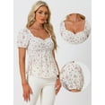 thumbnail image 2 of Unique Bargains Women's Puff Sleeve Floral Sweetheart Neck Ruffle Peasant Top Blouse XS White, 2 of 6