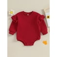 thumbnail image 2 of Infant Baby Girls Sweatshirt Jumpsuit Solid Color Round Neck Ruffled Long Sleeve Romper, 2 of 8