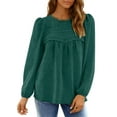 thumbnail image 3 of UVN Fall Shirts for Women Long Sleeve Blouses Ladies Crewneck Lace Crochet Tops Dressy Chiffon Blouses, 3 of 9