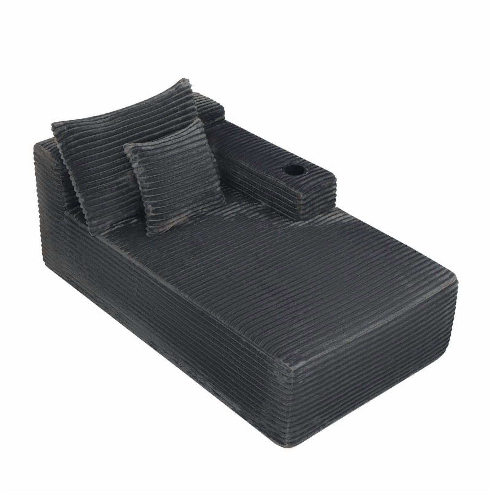 38''W Single Chaise Lounge with Right Cup Holder & Storage Pocket, Boneless Floor Sofa Accent Chair with Pillow