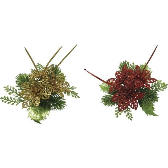 Save Dollar Stores Pine and Poinsettia Pick 7 in, 1 Piece of Assorted Style for Christmas D?cor