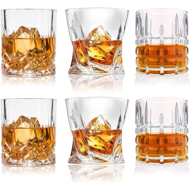 U Chef Juego de 6 Vasos de Whisky de 11 onzas, Vasos de Cristal, Vasos de Coctelería para Bar