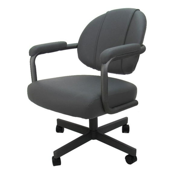 Swivel Metal Dining Caster Chair M-70 - Grey Vinyl - Grey