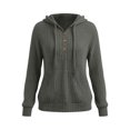 thumbnail image 6 of Women's Ribbed Knit Hoodies Half Button V Neck Drawstring Hooded Sweatshirt Long Sleeve Loose Casual Pullover Tops for Fall Winter Gray, 6 of 6
