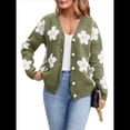 thumbnail image 1 of Cárdigan con Estampado Floral para Mujer, Larga, Abertura Frontal, Botones, Cuello en V, Tejido de Punto. Verde XL, 1 of 8