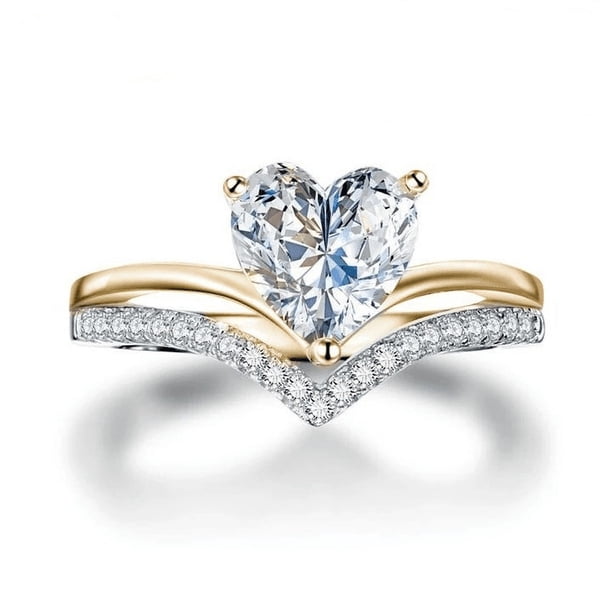 Exquisite V-Shape Solitaire Ring with Heart Shape Zircon - Perfect for Engagement, Banquet, and Valentine's Day Gift