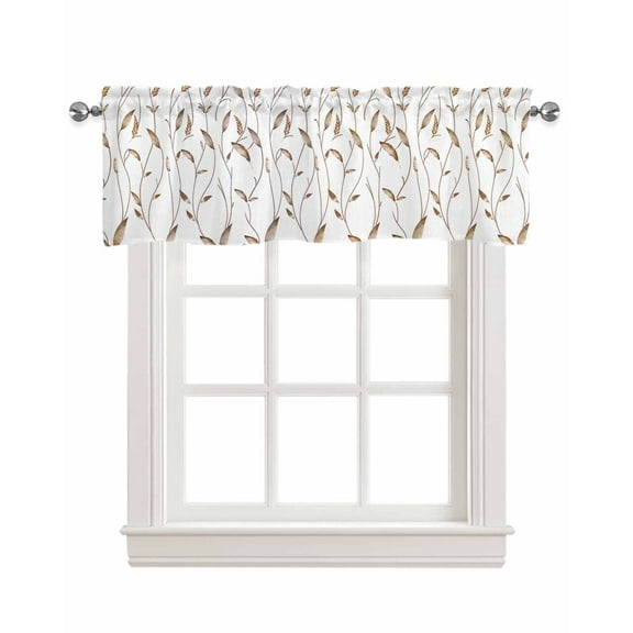 Brown Wheat Linen Curtain Valance for Bedroom/Bathroom/Kitchen/Office/Living/Dining Room Window,Watercolor Elegant Pastoral Botanical Rod Pocket Topper Decorative Cafe Drapes Panel 42"x12"