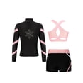 thumbnail image 2 of Hansber Kids Girls 3Pcs Yoga Workout Running Outfits Long Sleeve Zipper Jacket U Neck Tank Top and Pink 6, 2 of 5