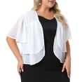 thumbnail image 2 of DARING DIVA Women's Plus Cropped Short Sleeve Open Front Sheer Shrug 1X White, 2 of 6